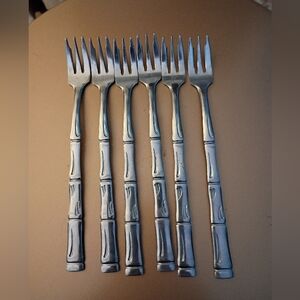 Vintage SilverStainless Steel Cocktail/Relish Forks, Set Of 6, Bamboo Style
